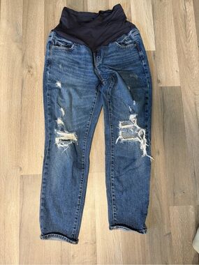 Maternity Distressed Blue Denim Jeans with Full Panel